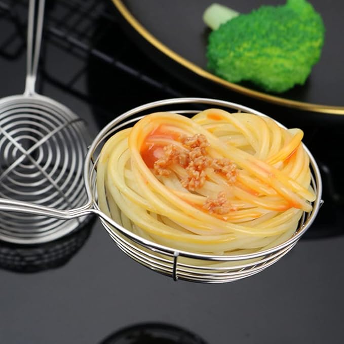 Hemoton 4 Pieces Stainless Steel Spider Strainer Spoon, 2.5 Inch Mini Wire Skimmer Colander with Handle for Hot Pot, Tortellini and Meatball