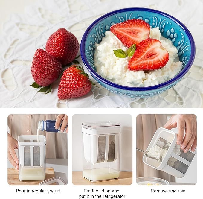 Greek Yogurt Strainer, 1800ml Multi Yoghurt Maker Strainer with Fine Mesh Bag & Lid for Thick Greek Yogurt, Soybean Milk, Kefir, Berries, Soup, Fruit Juice, Coffee
