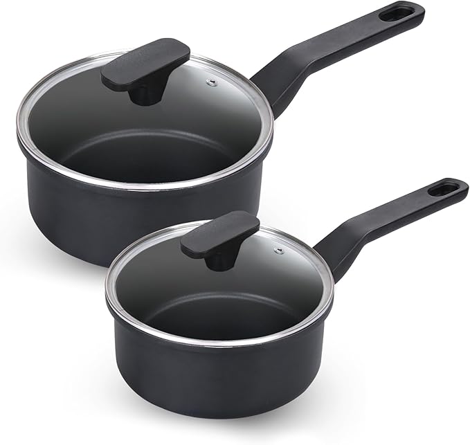 Legacy Culinaryware Nonstick Sauce Pan with Lid,1.5Qt & 2Qt Set, PFOA Free,Kitchen Pots Induction Pot,Black