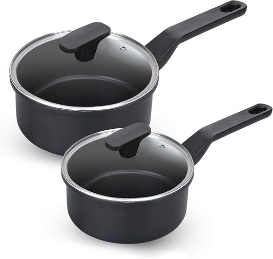 Legacy Culinaryware Nonstick Sauce Pan with Lid,1.5Qt & 2Qt Set, PFOA Free,Kitchen Pots Induction Pot,Black