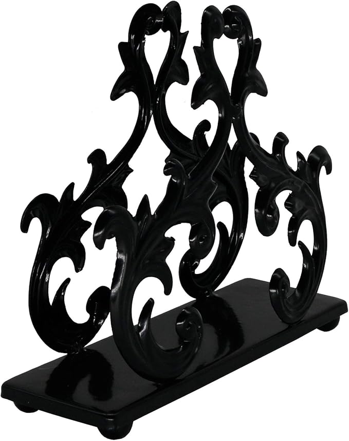 Owlgift Baroque Black Napkin Holder – Decorative Metal Tissue Rack for Tabletop, Mail, or Bill Organizer – 6 x 2 x 5.3 Inches, Glossy Finish for Home or Restaurant Use