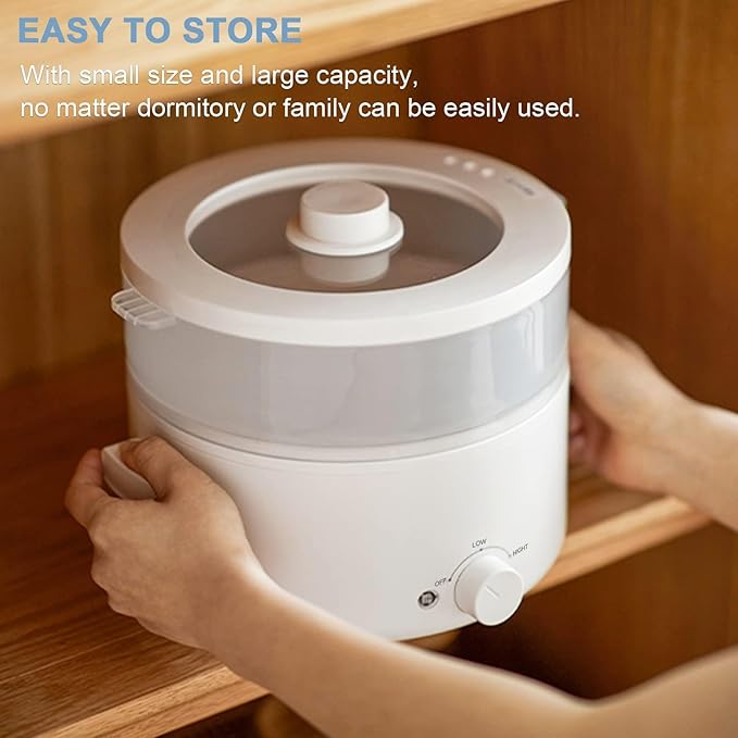 olayks. Electric Steamer for Cooking, 2L Ceramic Glaze Non-stick Pot, Dual Power Multi-functional Electric Cooker, Suitable for Steak, Pasta, Hot Pot, Ramen, Quick Heating and Overheat