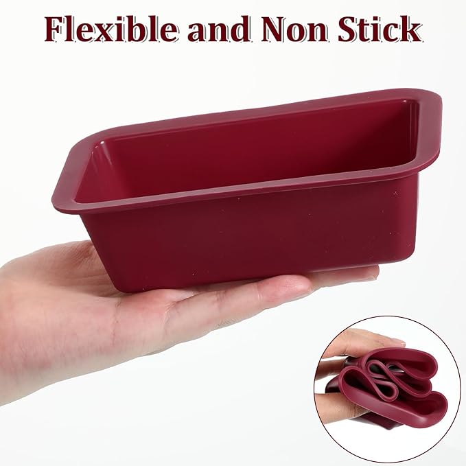 IMengjbang 12 Pcs Silicone Mini Loaf Pan, Nonstick Silicone Bread Baking Pans Rectangle Baking Molds for Small Loaf Mini Cake Bread Meatloaf (Red, 6.1 x 3.3 x 1.8 Inch)