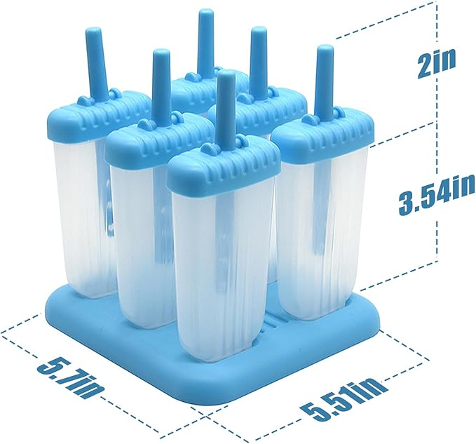 New Resunable Popsicles Molds,Pack of 6 Pce Ice Popsicle Maker- Food Grade BPA Free,Easy-Release Ice Pop Molds,Diy Homemade Popsicle Molds with Resunable Popsicle Sticks (Sky Blue)