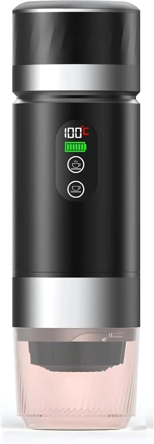 Portable Coffee Maker KF-JN-03 with Digital Display & 20 BAR Pressure – Hot & Cold Brew, Compatible with Coffee Grounds and Capsules, Compact Single-Serve Design with Transparent Cup & 60ml Tank