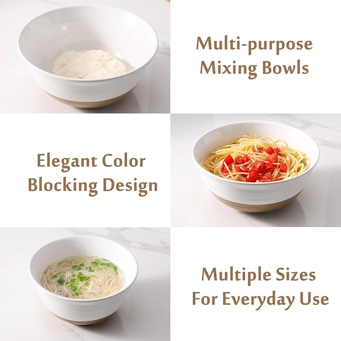 Tikooere Ceramic Mixing Bowls,Large Serving Bowls 2.1/1.5/1.0 Qt,Salad Bowls Set of 3 for Kitchen Space Saving Storage,Nesting Bowls for Cooking,Popcorn,Soup,Fruit, Microwave & Dishwasher Safe,White