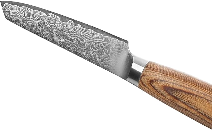 Wakoli EDIB Pro Damascus Mukimono Knife – Japanese Style Paring and Garnishing Knife | 4-Inch Genuine Damascus Steel Blade with VG10 Core | Ergonomic Pakkawood Handle