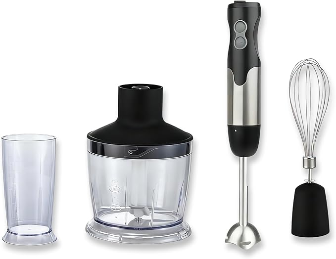MEGAWISE HB-2062B 5-in-1 Hand Immersion Blender Set, 800W Powerful Stick Blender with Turbo Mode, Variable Speed Control, Stainless Steel Blade, Includes Whisk, Milk Frother, Chopper Bowl & Beaker