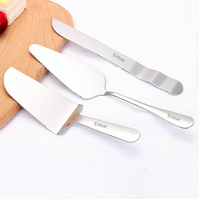 Enbar Cake Knife and Server Set Wedding Stainless Steel Cake Cutting Set For Wedding Include Cake Cutter And Cake Perfect For Wedding, Birthday, Parties and Events