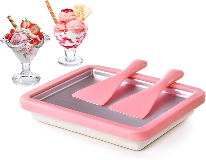 ROEDEER Rolled Ice Cream Maker, Ice Cream Roll Maker Plate with 2 Spatulas, Instant Rolled Ice Cream Machines for DIY Ice Cream, Includes Recipe Book, Fun Gifts for Kids, Color:Pink and White