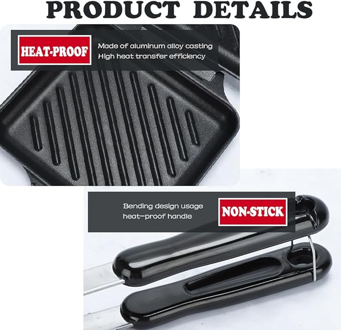 Sandwich Maker, Grilled Panini Maker Pan with Non-Stick Plates, Stovetop Toasted Sandwich Maker Press, Double Sided Aluminum Flip Cheese Maker Frying Pan for Home Kitchen Breakfast Camping