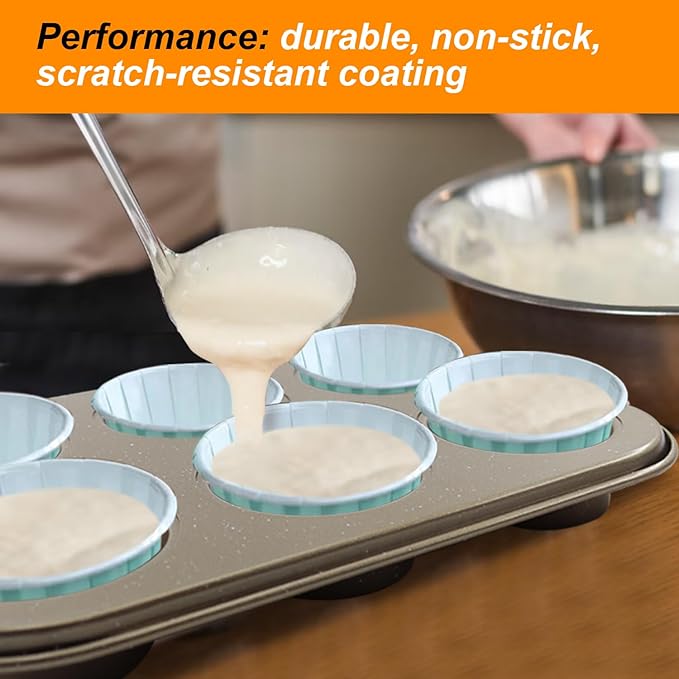 DRAONGYE 2 Packs Round Muffin Baking Pan, Premium Steel Muffin Pan for Baking, Nonstick Cupcake Tin Cheesecake Pans, Bakeware Muffin Top Pan (6 Cups, Golden)