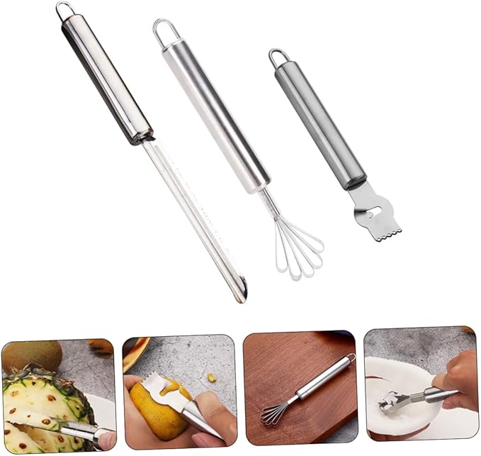 GLEAVI Stainless Steel Lemon Zester Ergonomic Handle 3-Piece Kitchen Grater Set for Citrus Pineapple and Fruit Peeling for Home Cooking