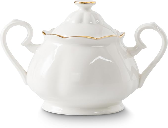 Sugar Bowl with Lid, Ceramic Sugar Jar with Handle, Sugar Dispenser Sugar Container for Coffee Bar Accessories, Sugar Bowls for Kitchen Countertop, White