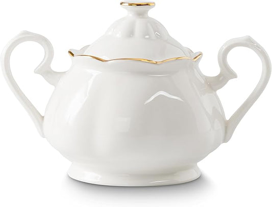Sugar Bowl with Lid, Ceramic Sugar Jar with Handle, Sugar Dispenser Sugar Container for Coffee Bar Accessories, Sugar Bowls for Kitchen Countertop, White
