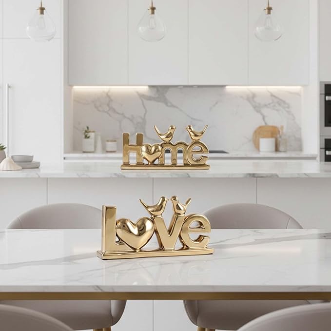 Love Sign Decor,Gold Room Decor Aesthetic, Knick Knack Shelf,Bird Decor, Boho Bookshelf,Abstract Statue,for Living Room,Bedroom, Contemporary Tv Stand Set of 2 (2, Gold Plated)