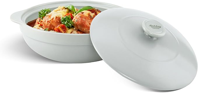 MINH LONG 3-Qt Porcelain Dutch Oven Pot with Lid, Lead & Cadmium Free, Oven Safe Casserole Dish with Lid, Clay Pot for Cooking on Gas & Infrared Cooktop, Use to Marinate, Cook, Bake, Refrigerate & Serve