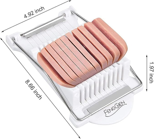 Egg slicer Luncheon Meat Slicer,Egg slicer for hard boiled eggs FENGCHEN Spam slicer With 10 Singing Cutting Wires in Stainless Steel