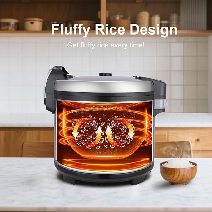 Onlicuf Commercial Rice Cooker 35 Cups Uncooked (70 Cups Cooked) with Stainless Steel Exterior,Large Rice & Grain Cooker for Restaurant,Double Protection,Silver