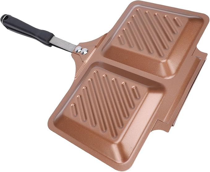 Haofy Grilled Maker Non Stick Coating Double Sided Stovetop Panini Press for 2 Minute Even Cooking Suitable for Home Kitchen Camping Trips Picnics Compatible with Gas Electric (Gold)