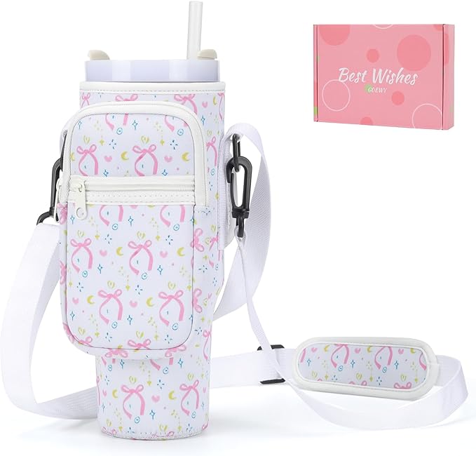 Water Bottle Carrier Bag for Stanley 40/30 oz Tumbler with Phone Pocket Neoprene Water Bottle Holder with Shoulder & Handheld Strap Stanley Cup Accessories