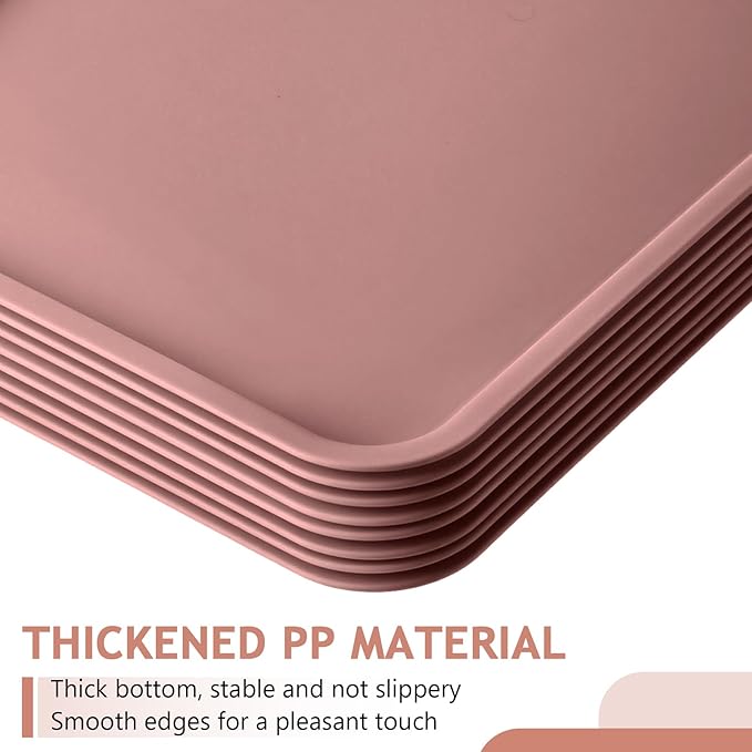 Gerrii 18 Pcs Plastic Fast Food Trays Bulk Restaurant Serving Cafeteria Tray Grill School Lunch Tray Rectangular Serving Platter for Kitchen Hotel Restaurant (Light Brown,12 x 9 Inch)