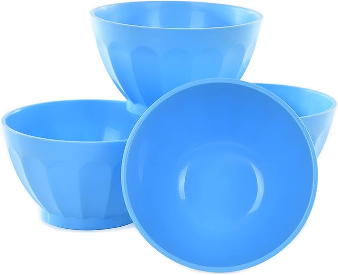 Mintra Unbreakable Plastic Bowl, BLUE 4pk - Medium, 750ml, 25oz, 5.5inW x 3inH - (Part Of A Set) - Salad, Snacks, Breakfast Cereal, Fruit, Popcorn, Soup, Colorful, Shatterproof, BPA Free