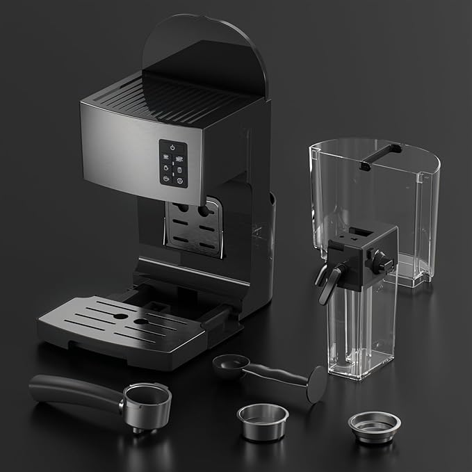 JZ.CAFE Cappuccino Coffee Machine - 20Bar Espresso Machine with Automatic Milk Frother, Espresso Maker in Stainless Steel Design,1250W Coffee Maker for Home, Office