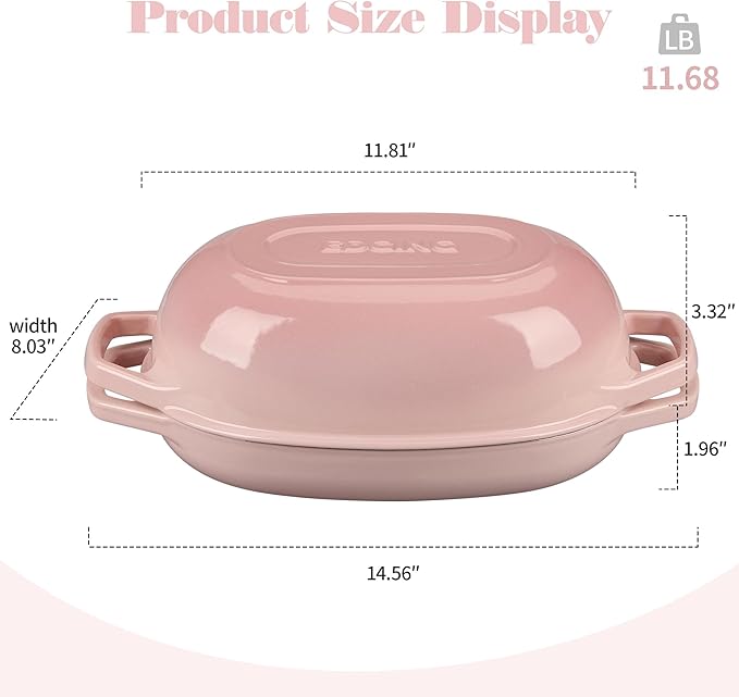 EDGING CASTING Enameled Cast Iron Oval Dutch Oven Pot with Lid, Dutch Oven for Sourdough Bread Baking, Oval Bread Pan, Bread Oven, Bread Dutch Oven, 5qt, Pink