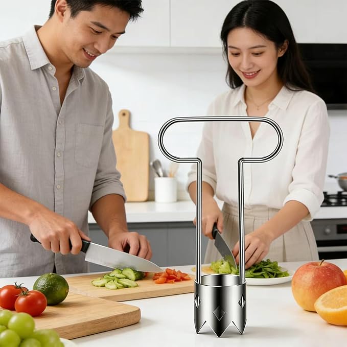 Red Bell Pepper Corer with T Handle, Stainless Steel Seed Remover for Bell Peppers Chili, Easy Vegetable Coring Tool for Kitchen Prep