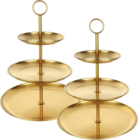 3 Tiered Gold Cupcake Stand 2 Pack Stainless Steel Gold Tiered Dessert Stand Cupcake Display Tower 3 Tier Serving Tray Cake Stand for Baby Shower Birthday Party Wedding