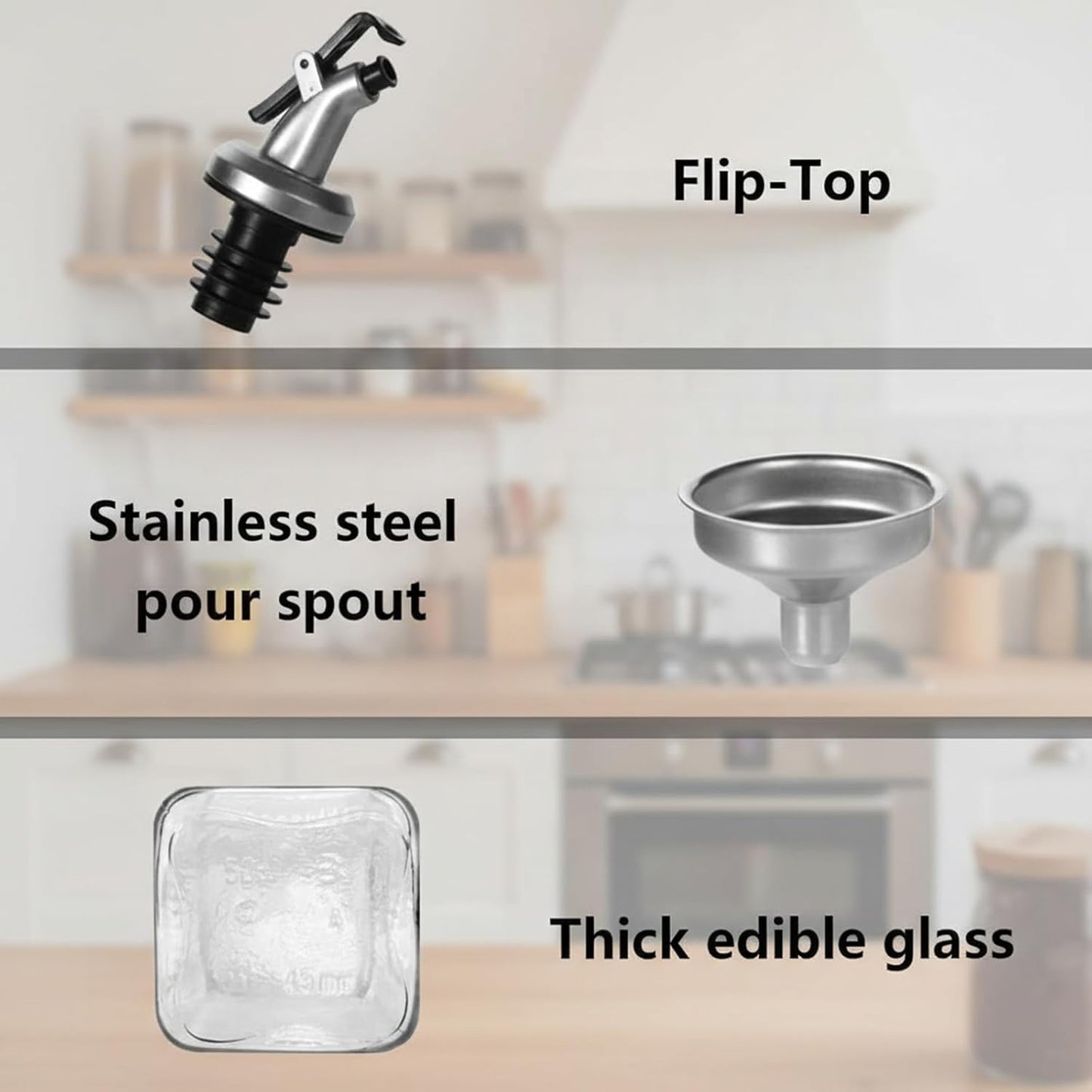 WERTIOO Olive Oil Dispenser Bottle,4Pack 17 OZ Glass Oil Dispenser for Kitchen with 4 Pourer,2 Stainless Steel Funnel & 1 Pen and 8 Label for Kitchen (500ml)