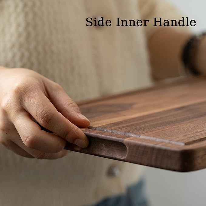 Muso Wood Walnut Cutting Board for Kitchen, Wooden Cutting Board with Juice Groove and Side Handle, Wood Board for Food and Charcuterie (16 x 11 in)