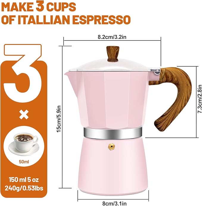 DITOSH 3 Cup Aluminum Espresso Stovetop Moka Pot Express Coffee Maker Percolator Italian Classic Mocha Coffee Machine for Italian and Cuban Cafe Brewing for Home & Camping 150ml 5oz