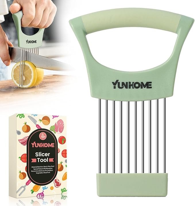 Onion Slicer Holder, Stainless Steel Onion Holder for Slicing, Onion Cutter Vegetable Chopper for Slicing of Lemon Avocado & Meat, Kitchen Utensils Gadget for Slices, Kitchen Assistant Tool for Fruit