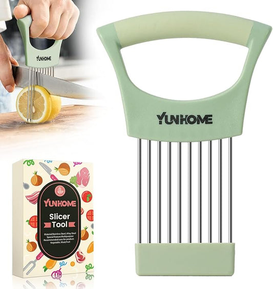 Onion Slicer Holder, Stainless Steel Onion Holder for Slicing, Onion Cutter Vegetable Chopper for Slicing of Lemon Avocado & Meat, Kitchen Utensils Gadget for Slices, Kitchen Assistant Tool for Fruit