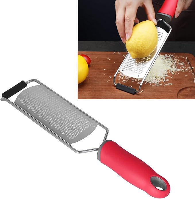 Stainless Steel Multifunctional Cheese Grater, Lemon Zester with Non Slip PP Handle, Space Saving Design, Easy to, Dishwasher Safe, Ideal for Kitchen Use (Fine tooth planing model)
