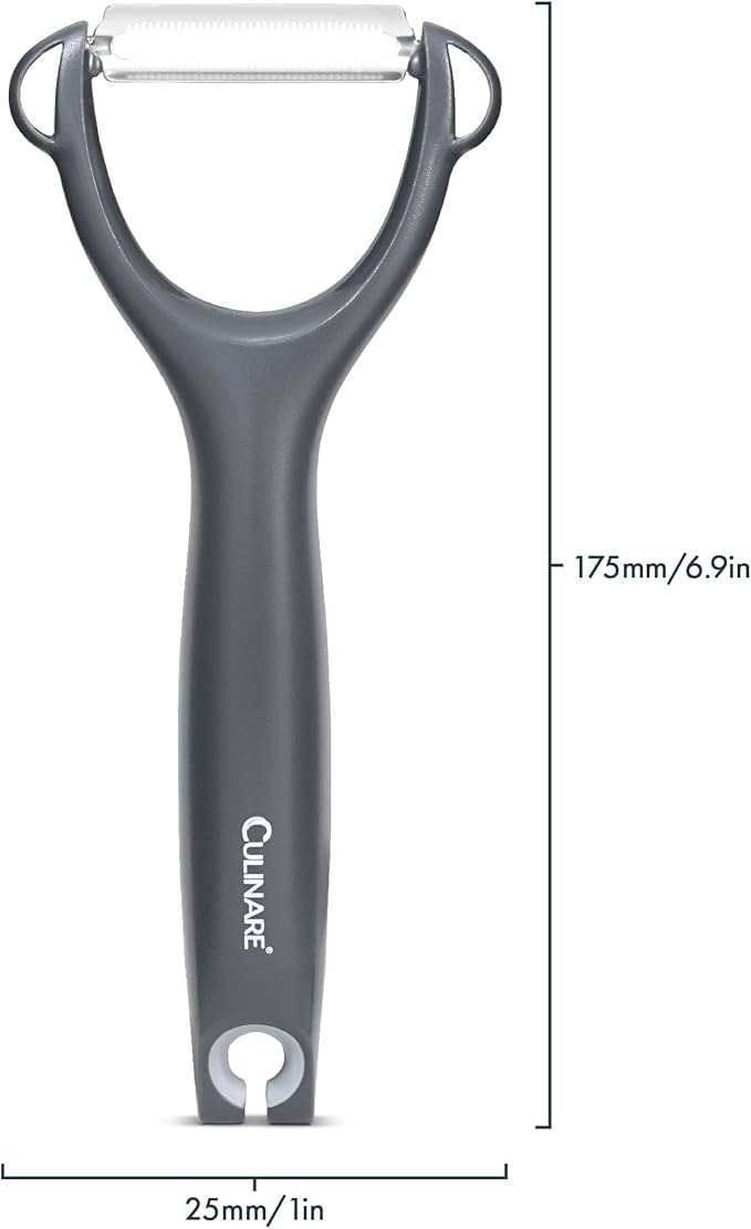 Culinare Serrated Safety Peeler, Grey, Plastic/Stainless Steel, Y Shaped for Maximum Control and Comfort, Manual Tomato/Kiwi Peeler
