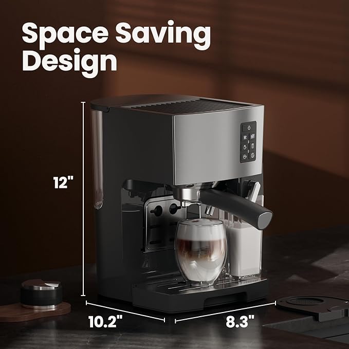 JZ.CAFE Cappuccino Coffee Machine - 20Bar Espresso Machine with Automatic Milk Frother, Espresso Maker in Stainless Steel Design,1250W Coffee Maker for Home, Office