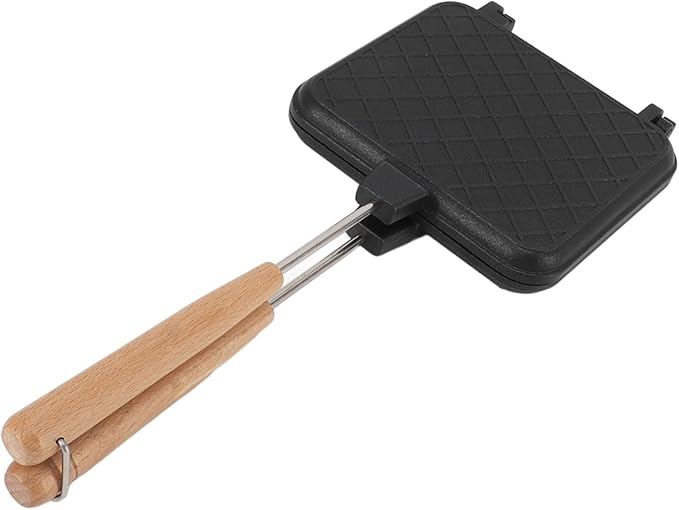 Double Sided Frying Pan,Non Stick Sandwich Maker,Aluminum Alloy Flip Pan with Solid Wood Handle,Stovetop Sandwich Maker for Gas Stove Induction Stove