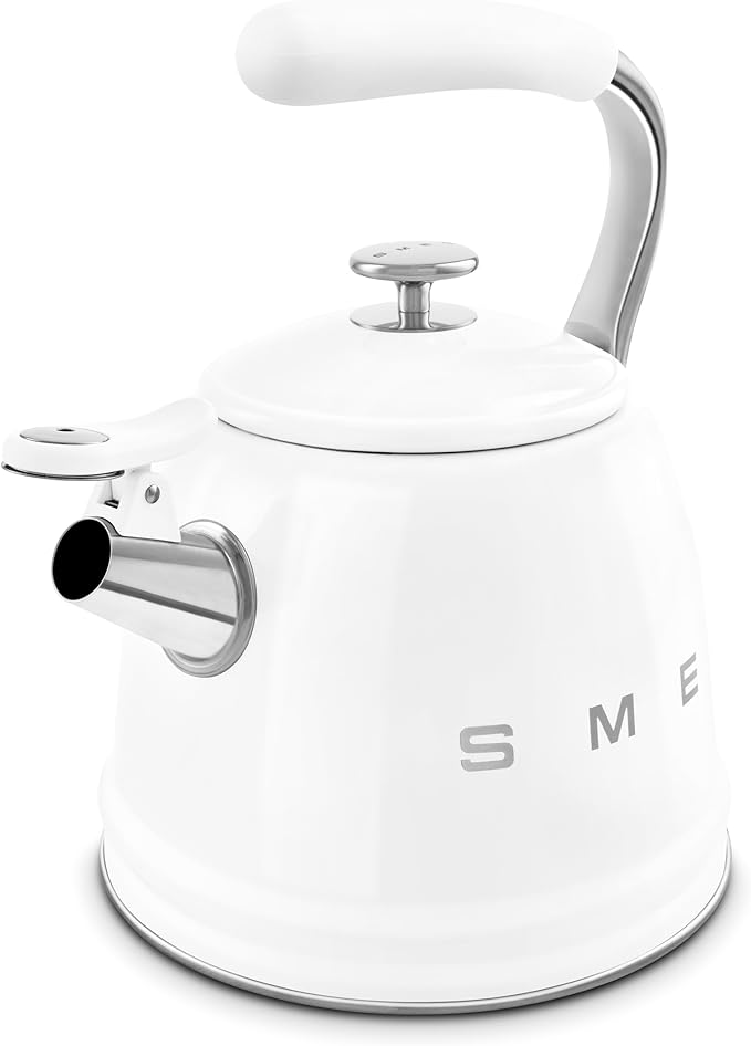Smeg WKF01WH Whistling Kettle for Hobs, Stainless Steel, 2.3 liters, White