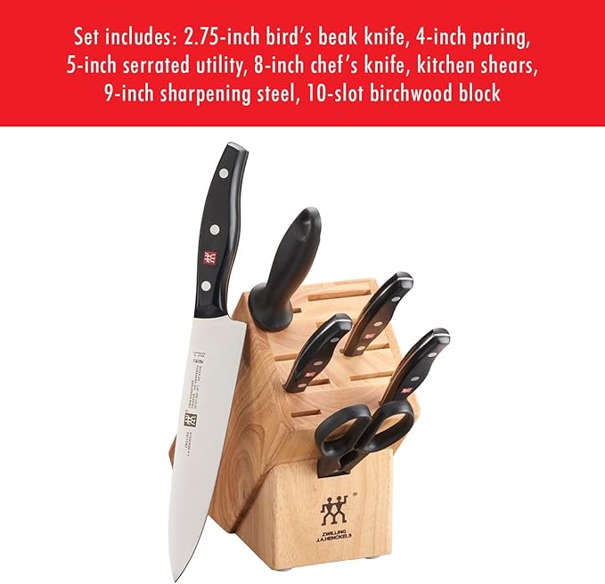 ZWILLING Twin Signature 7-Piece German Knife Set with Block, Razor-Sharp, Made in Company-Owned German Factory with Special Formula Steel perfected for almost 300 Years, Dishwasher Safe