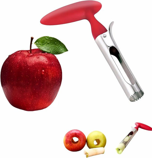 Premium Stainless Steel Apple Corer - Easy Use & Dishwasher Safe, Multi-Fruit Core Remover with Ergonomic Handle for Apples, Pears, Tomatoes & Cupcakes | Durable Kitchen Tool (Red)