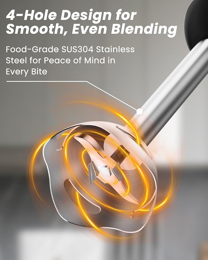 Immersion Blender Handheld 1000W, 3-in-1 Stick Hand Blenders for Kitchen with Upgraded 20 Speed Turbo, Includes Milk Frother & Electric Whisk Attachments for Soups, Purees & Emulsions