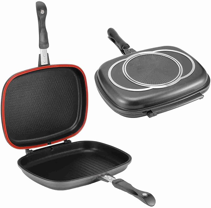 Grill Pan Frying Double Side Portable Anti Burn Handle Kitchen Supplies Grill Pot 12.6in
