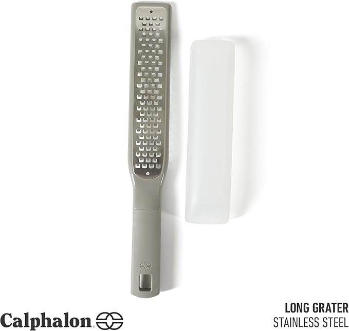Calphalon Prime Stainless Steel Handheld Grater Lemon Zester W/Cover & Rubber Handle - Taupe
