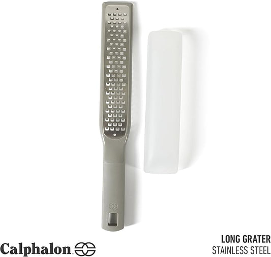 Calphalon Prime Stainless Steel Handheld Grater Lemon Zester W/Cover & Rubber Handle - Taupe