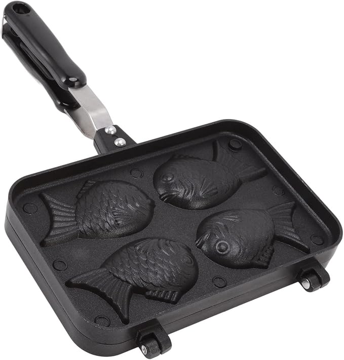 Mumusuki Stovetop Taiyaki Maker, Double Sided Non Stick Fish Shaped Pan for Japanese Desserts, Aluminum Alloy Bakeware with Anti Scald Handle (Gas Compatible)