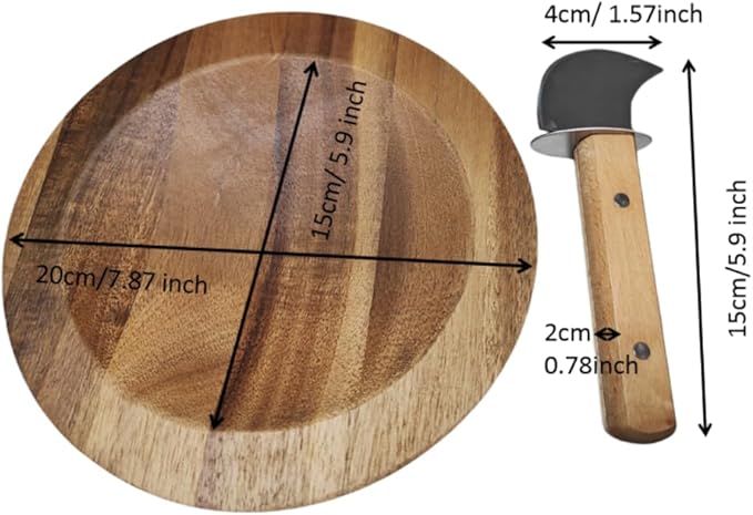 Round Mezzaluna Cutting Board 8" Charcuterie Gourmet Serving Board with One Handed Rocker Knife for Steak,Cheese,Small Veggie n Fruits