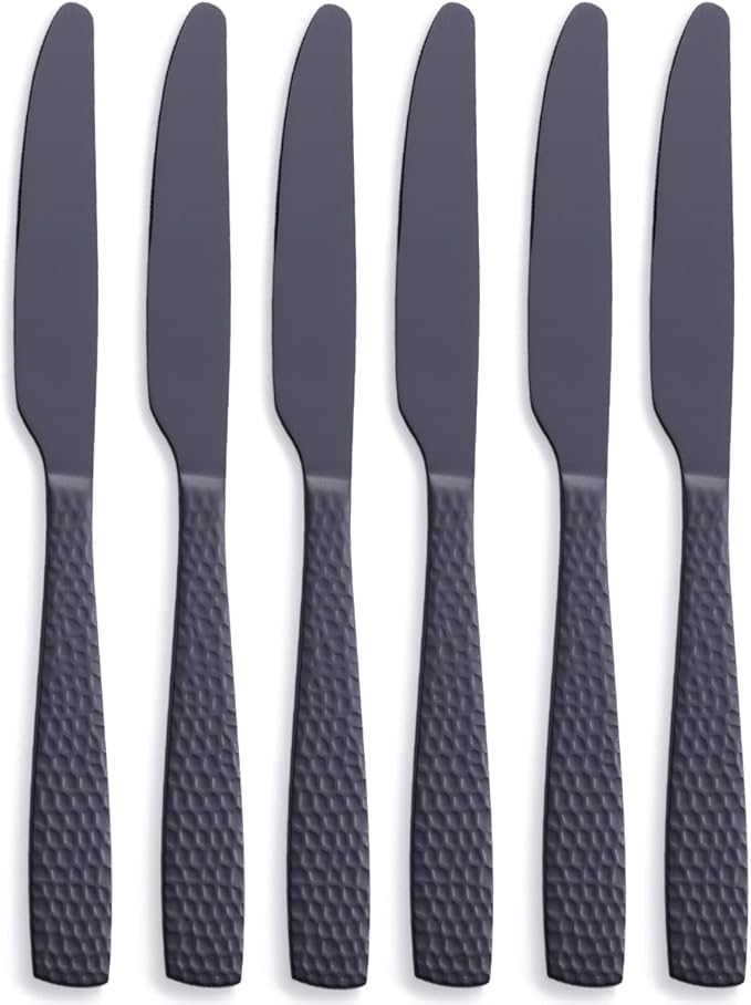 Matte Black Dinner Knife Set of 6, 9.7 inches Stainless Steel Black Table Knife, Satin Finish.